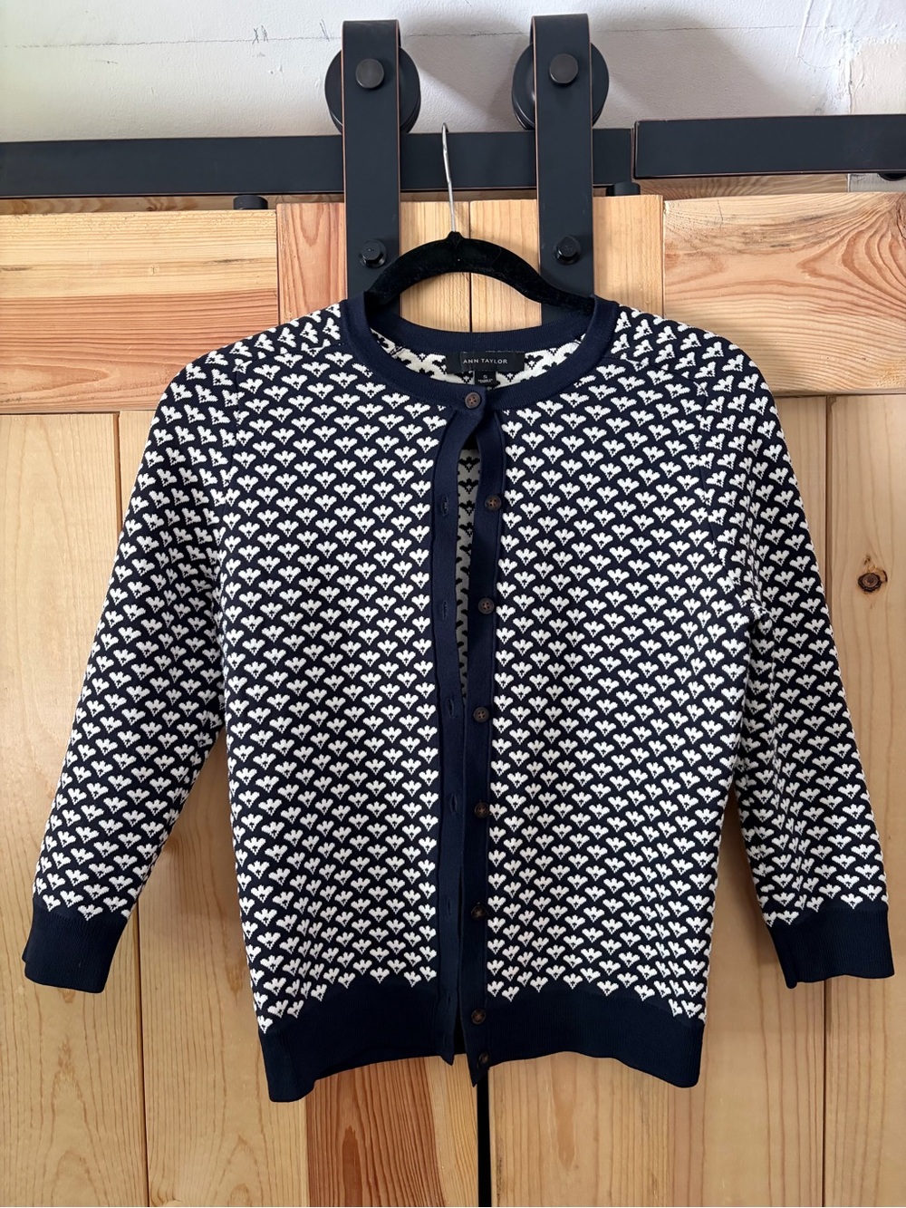 Ann Taylor Size Small Navy/White Textured Nylon Cardigan with 3/4 Sleeves Fall